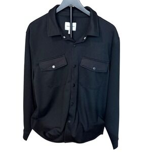 Industry Mens Black Snap Front Shacket/Jacket Large L Utility Pocket